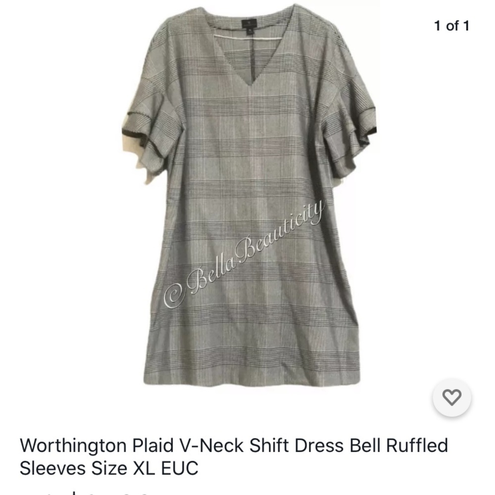 Worthington Plaid V-Neck Shift Dress XL Preowned